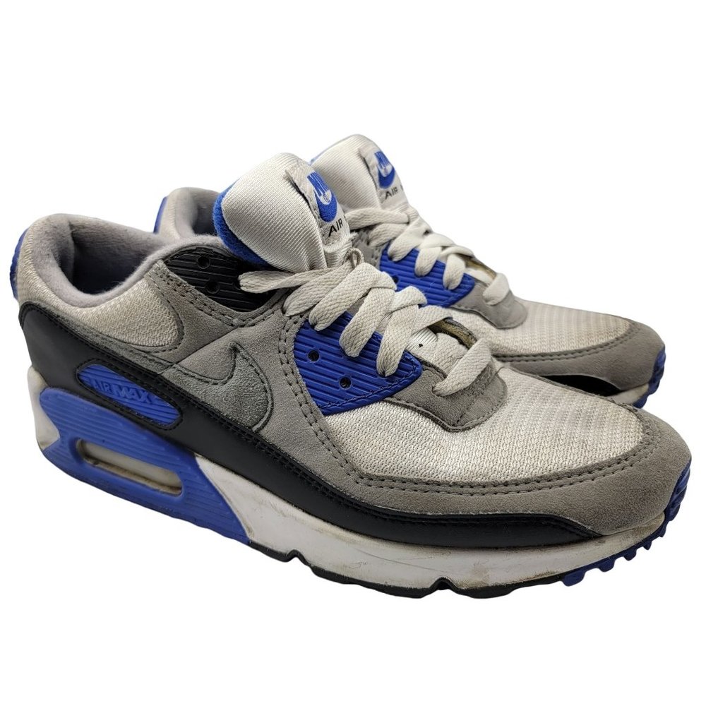 Nike Air Max 90 Mens 8 White Grey Hyper Royal Blue Black Running Shoes CD0881102
